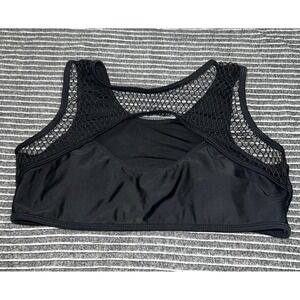 SHEIN Womens Black Fishnet Mesh Cutout Sporty Bikini Swim Top Large